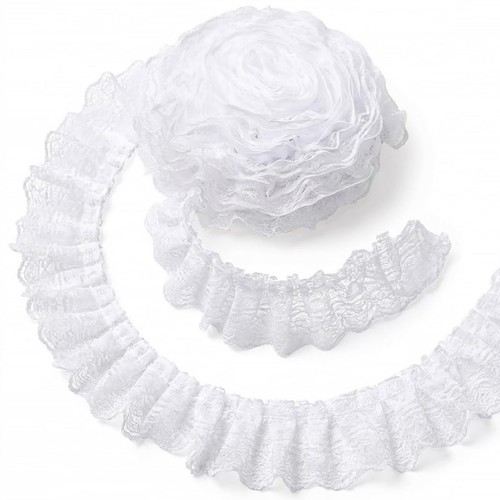 Yards ruffled white lace - yards,